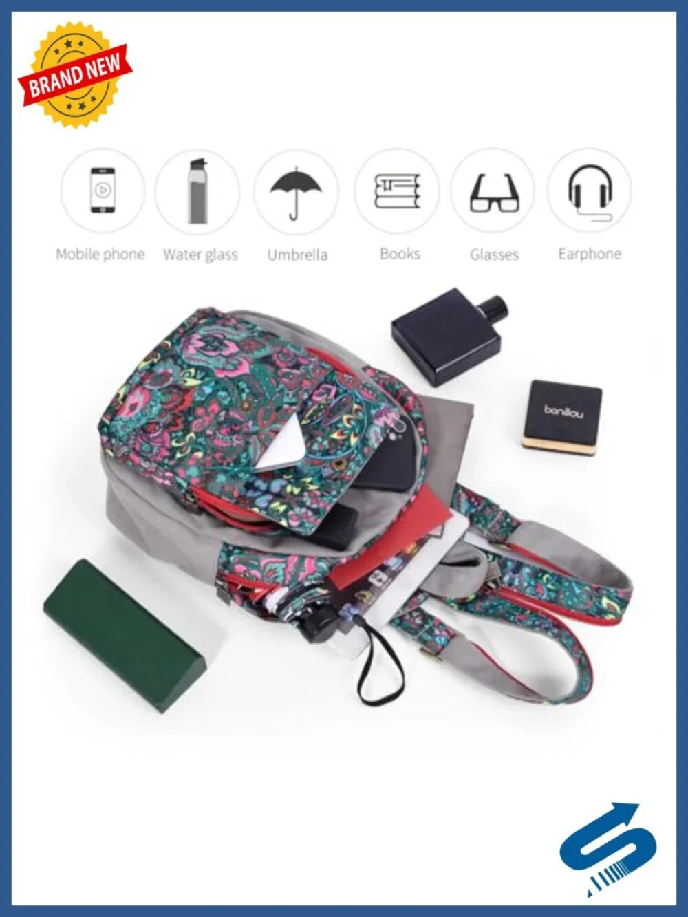 Convertible Canvas Backpack Sling Bag Crossbody Daypack Floral Boho